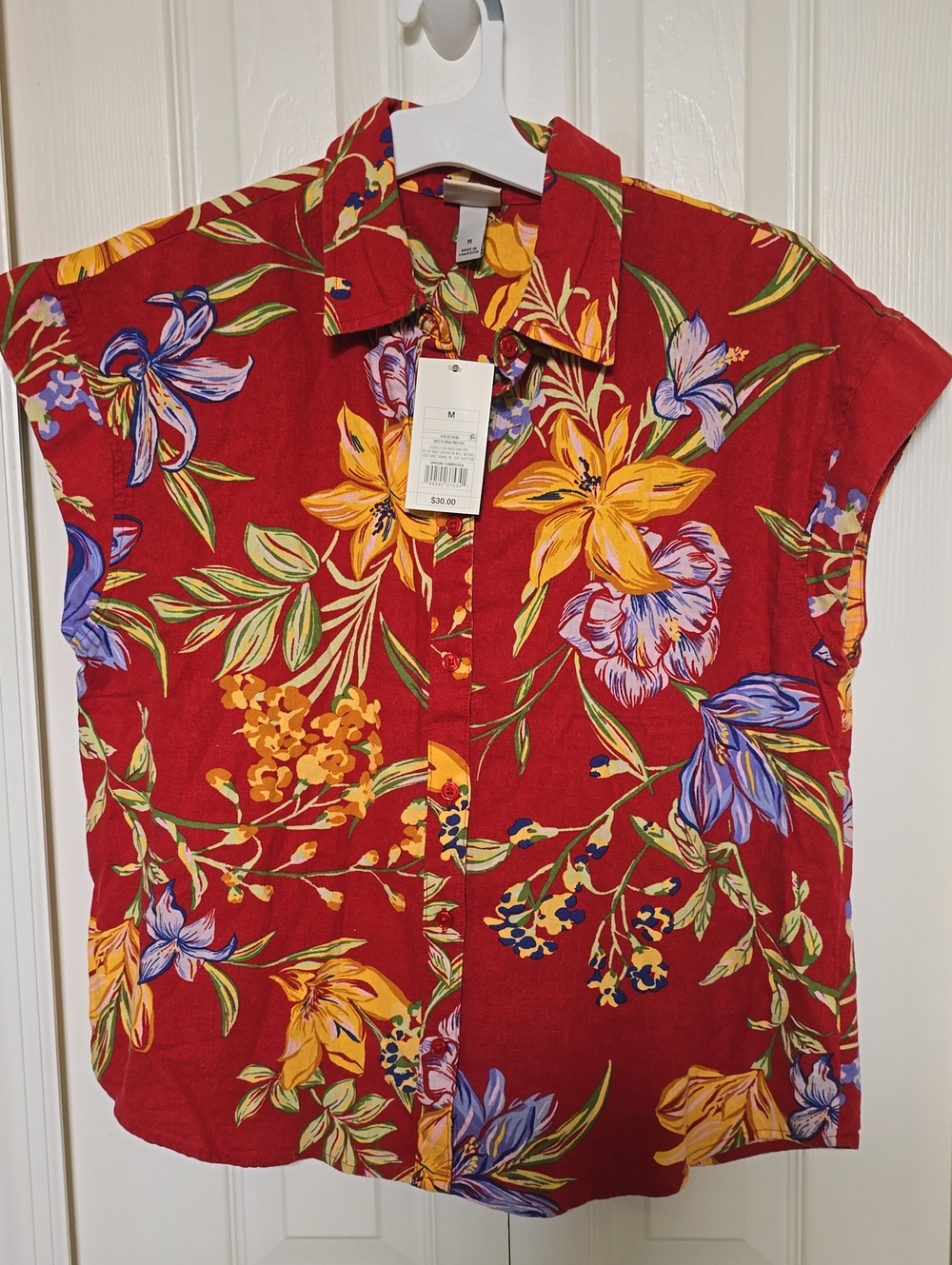 a new day Red Floral Button-Up Shirt with Yellow & Green Accents
